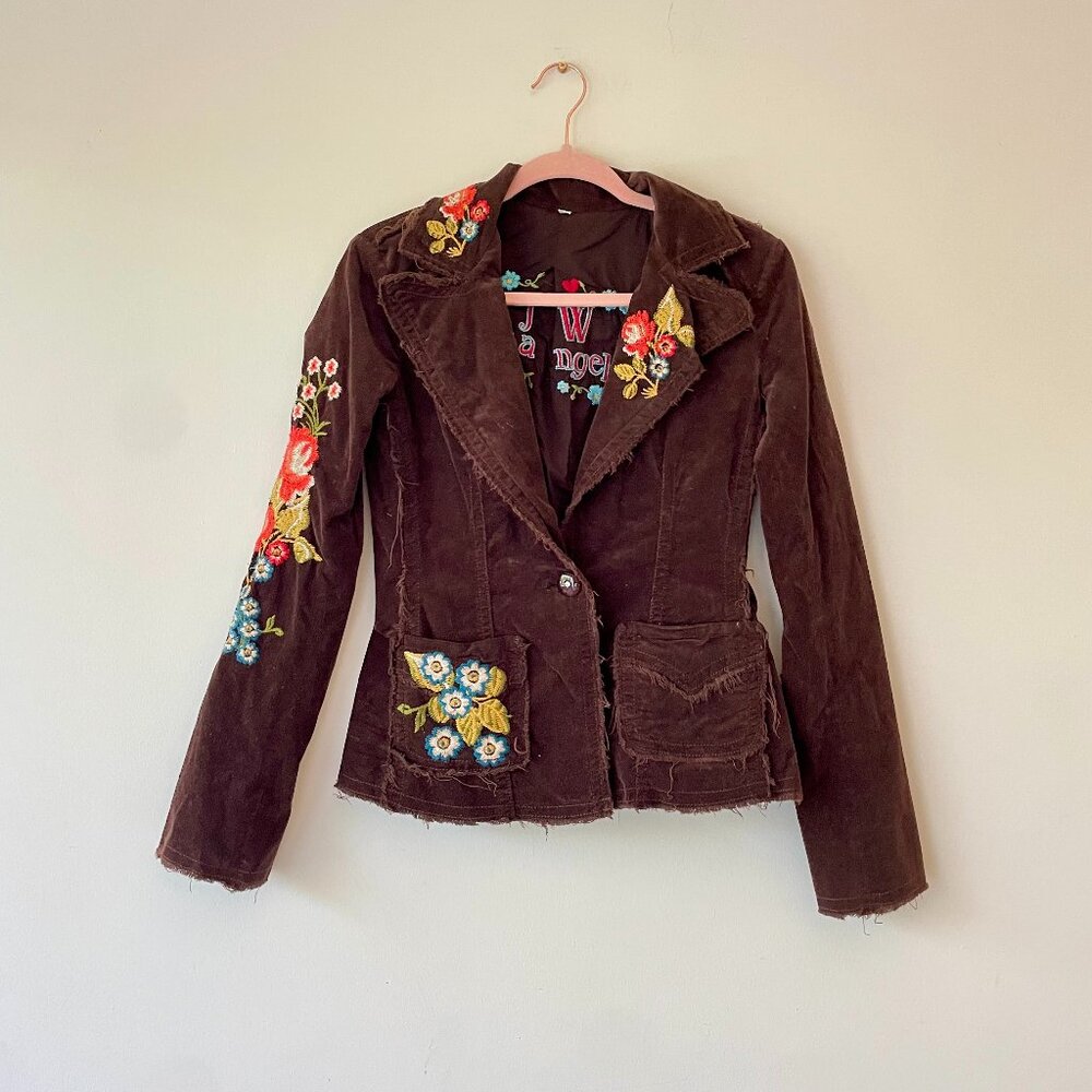 Vintage Johnny Was Corduroy Floral Embroidery Blazer Chocolate Brown